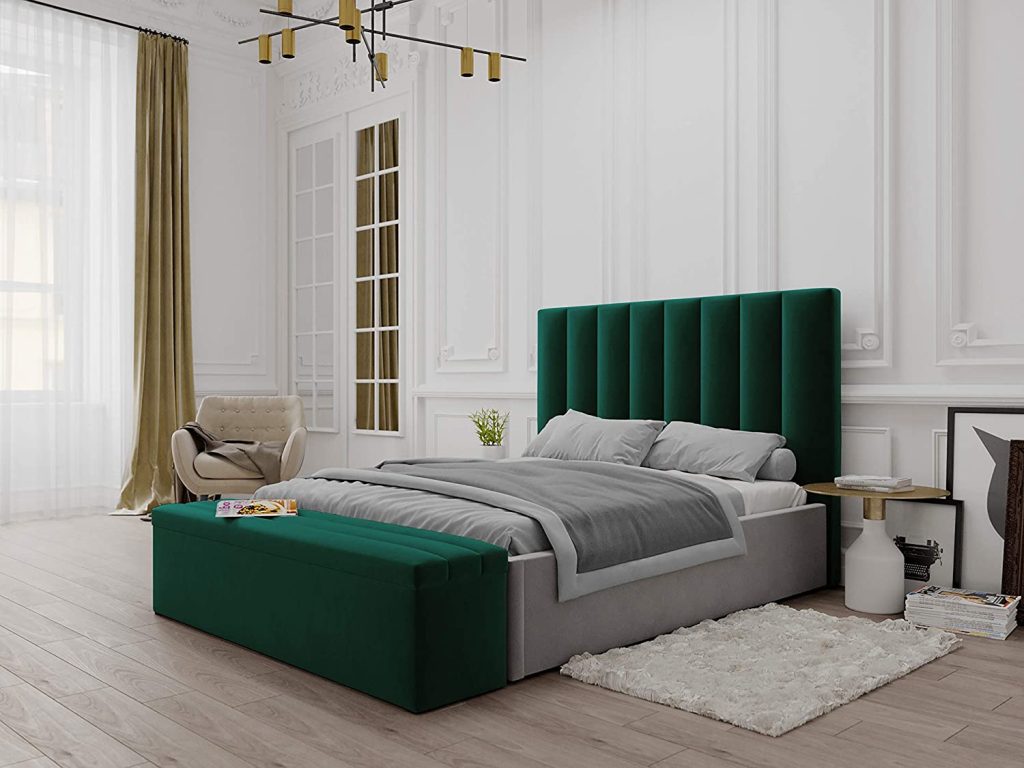 Tête de lit en velours vert foncé
